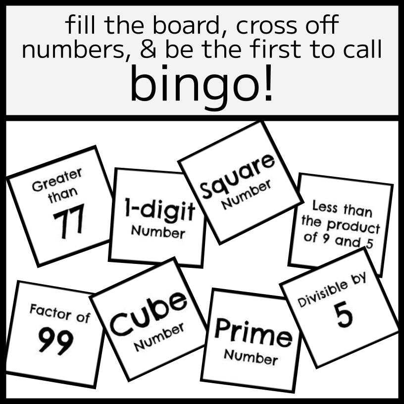 Number BINGO Game - Composite, Prime, Square, Even, Odd and MORE