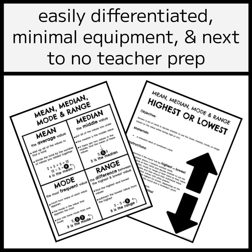 Mean, Median, Mode & Range Card Game Activity Pack