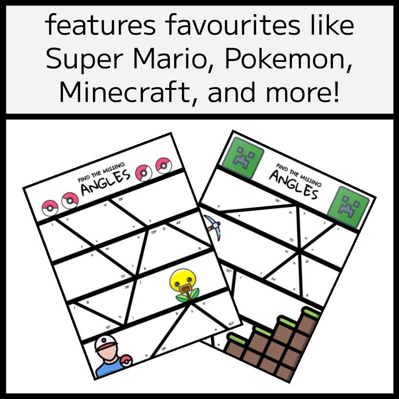 Gaming-Themed Missing Angles Worksheets
