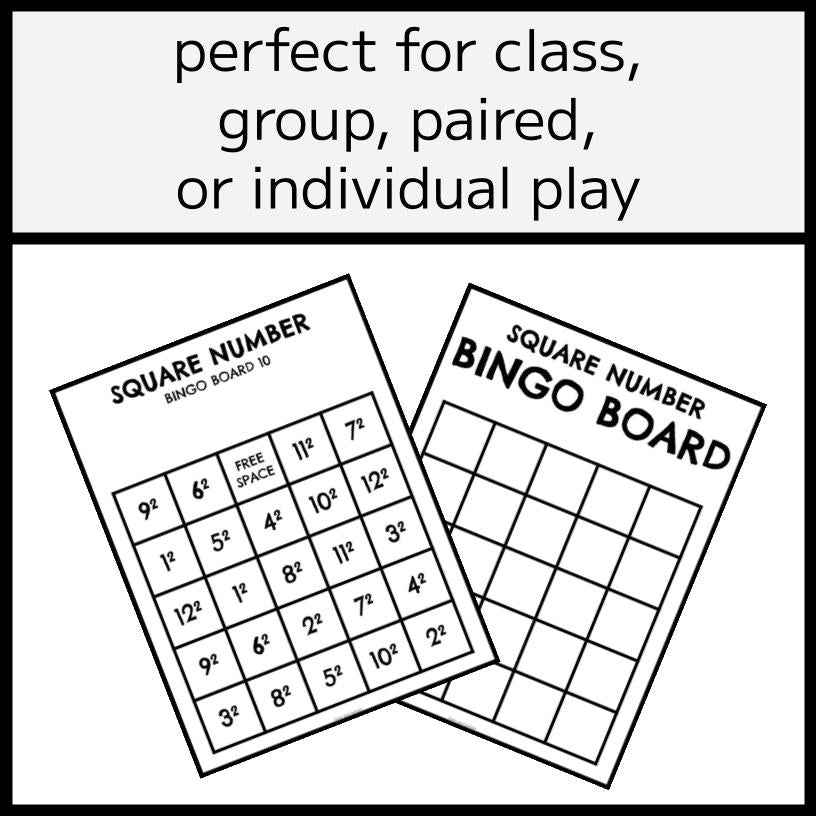 Square Number & Square Root Bingo