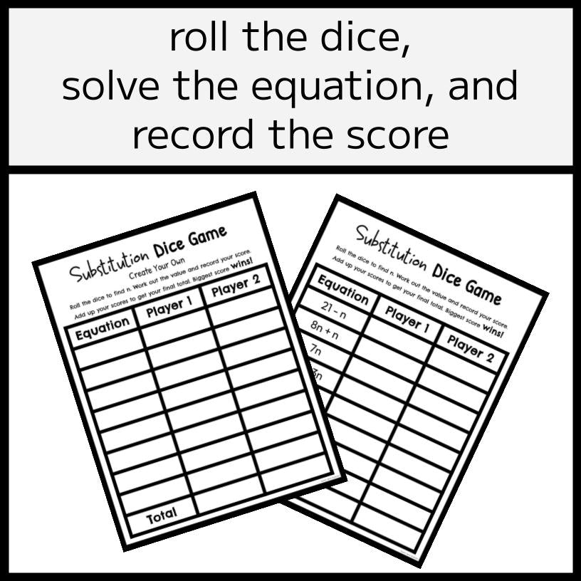 Algebra Substitution Dice Game & Project