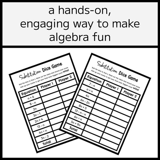 Algebra Substitution Dice Game & Project