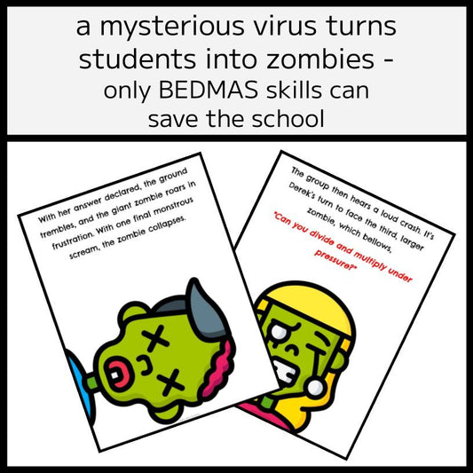 BEDMAS 'Zombie Apocalypse' Story, Posters, & Worksheets