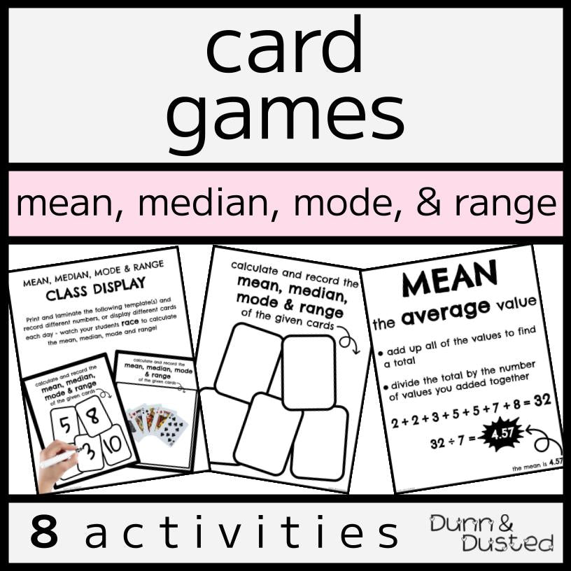 Mean, Median, Mode & Range Card Game Activity Pack