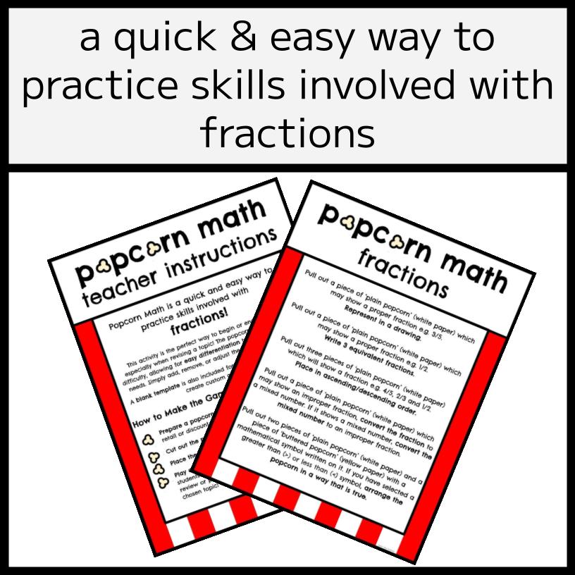 Popcorn Math Fractions Activity