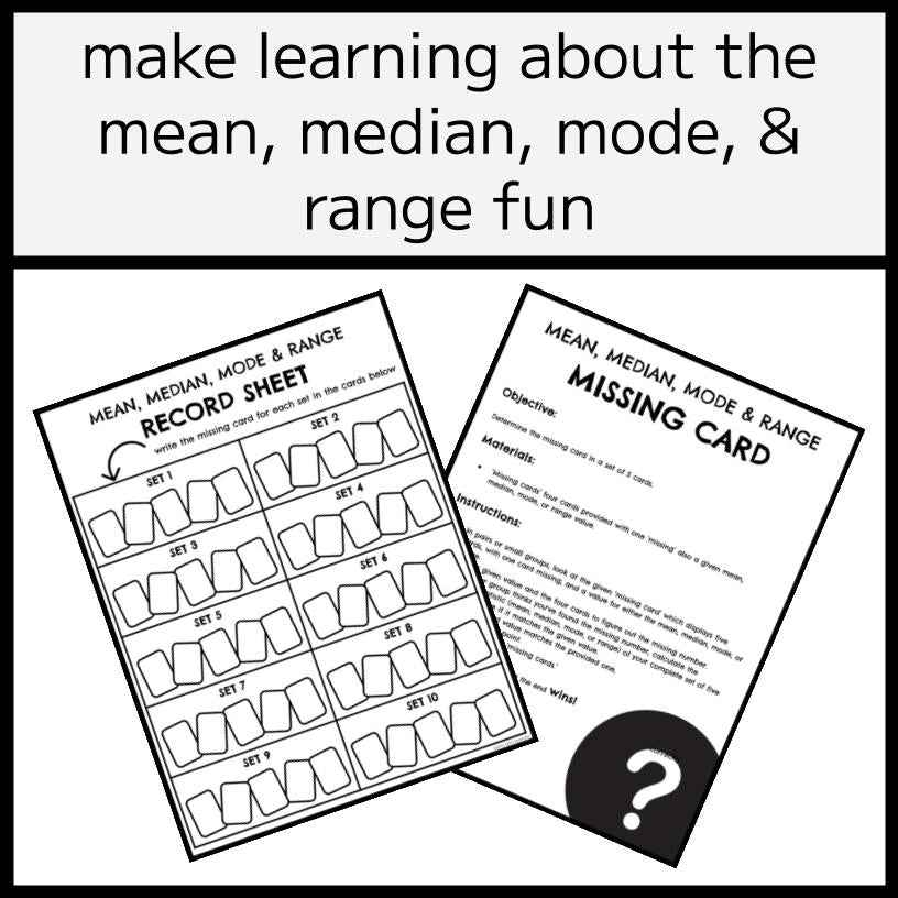Mean, Median, Mode & Range Activity - Find the Missing Card