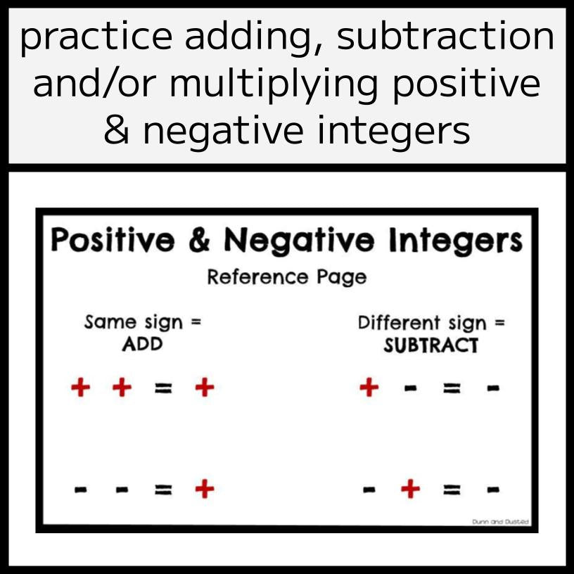 Positive & Negative Integers Card Game