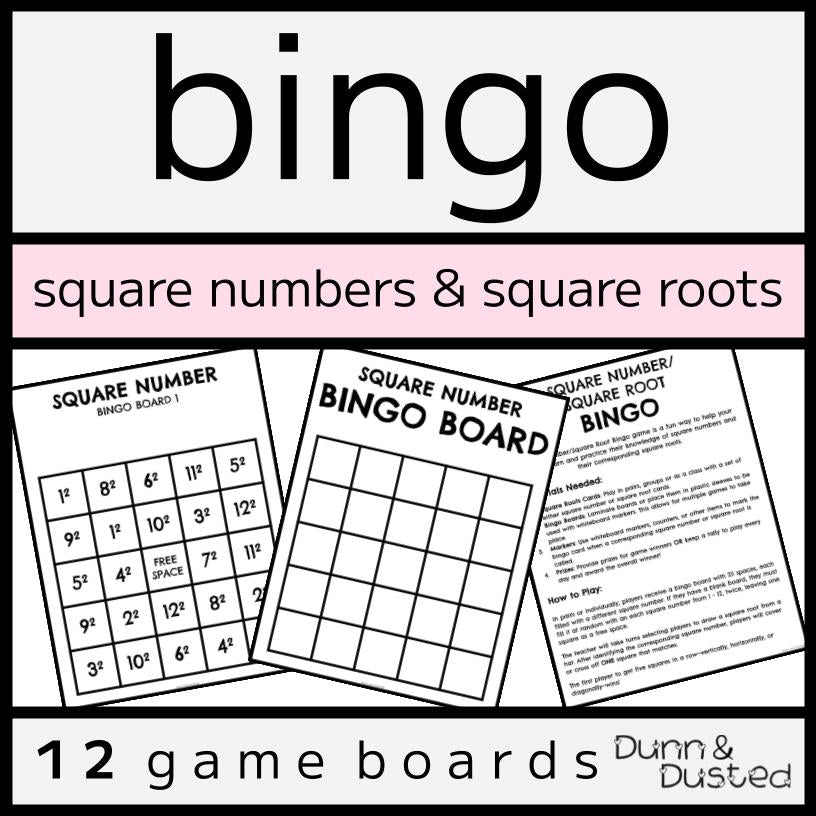 Square Number & Square Root Bingo