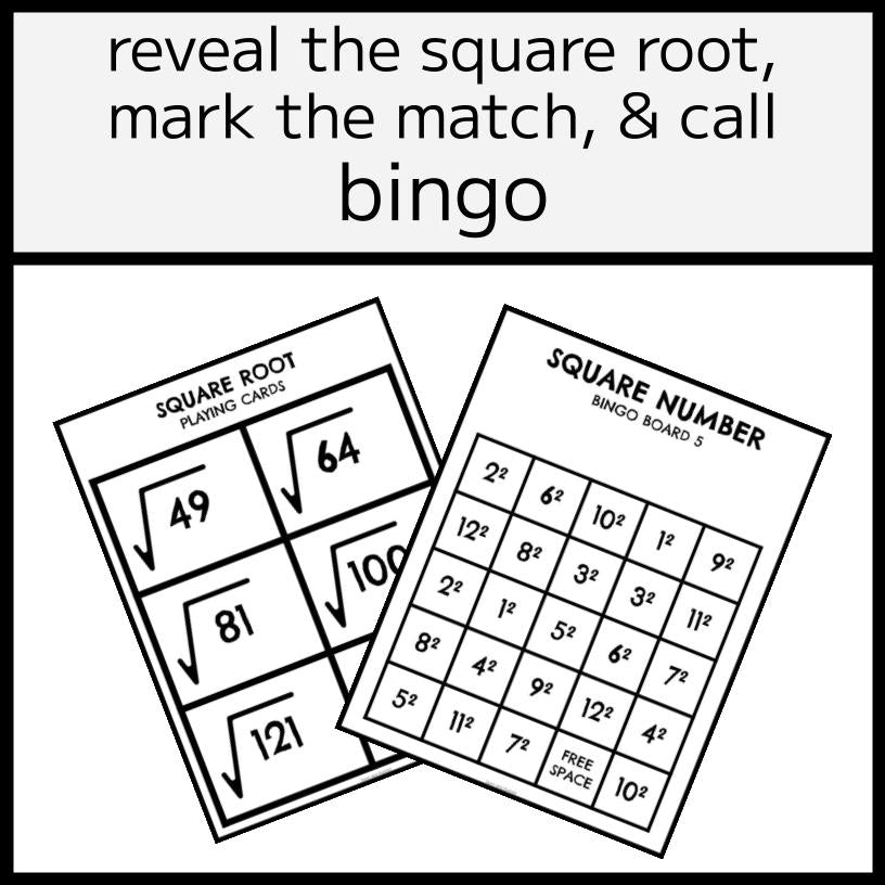 Square Number & Square Root Bingo