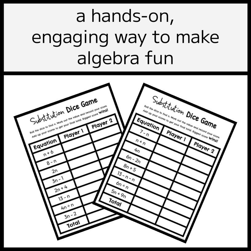 Algebra Substitution Dice Game & Project