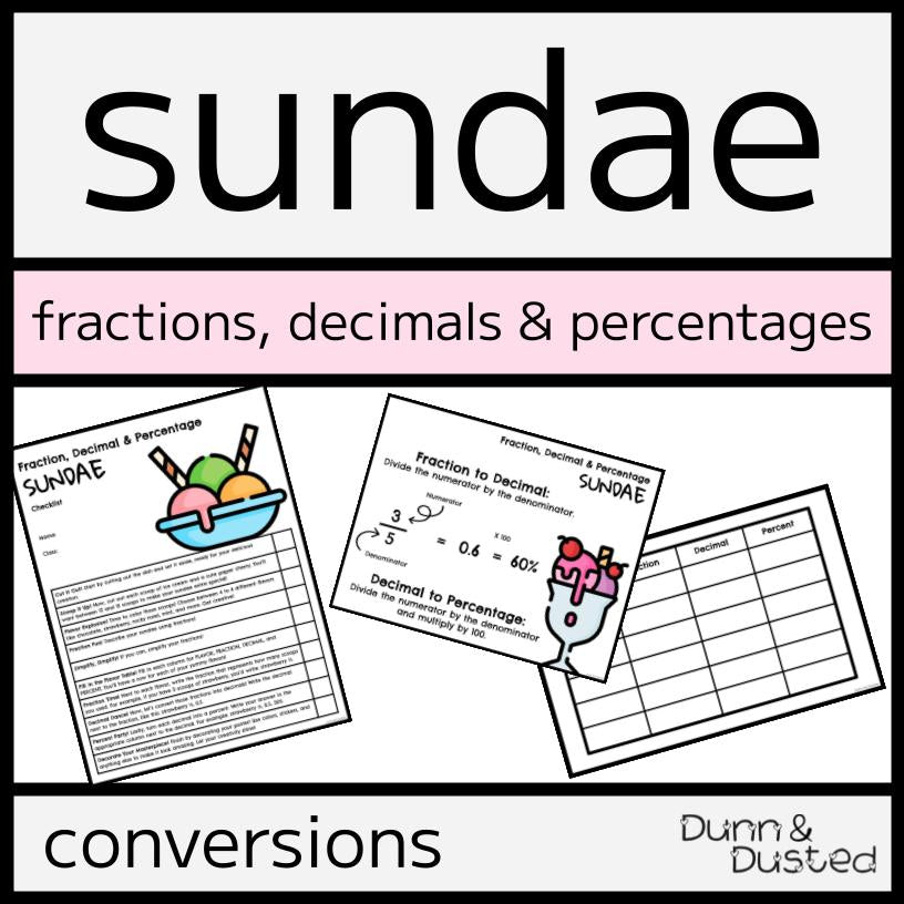 Fractions, Decimals & Percentages Sundae Conversion Project