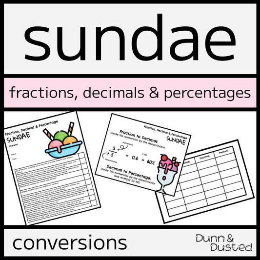 Fractions, Decimals & Percentages Sundae Conversion Project