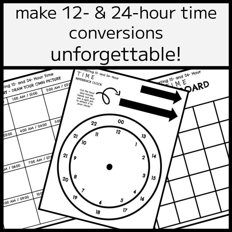 12- & 24-HOUR TIME CONVERSIONS BUNDLE - Tables, Games, & MORE