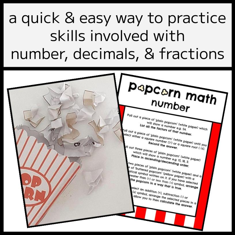 POPCORN MATH BUNDLE - Number, Decimals, & Fractions