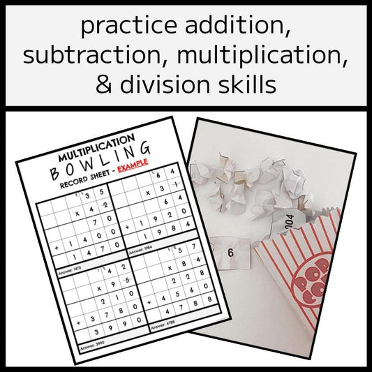 NUMBER GAMES BUNDLE - Popcorn, Bowling, & Dartboard Math