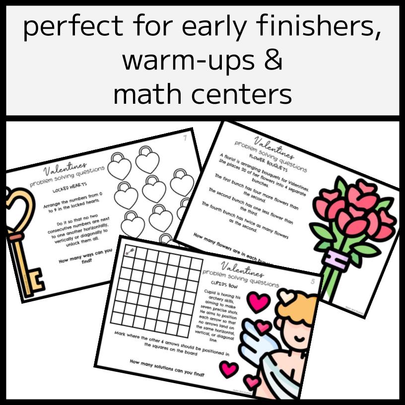 Valentine's Day Problem Solving Question Cards - 10 Cards & Answers