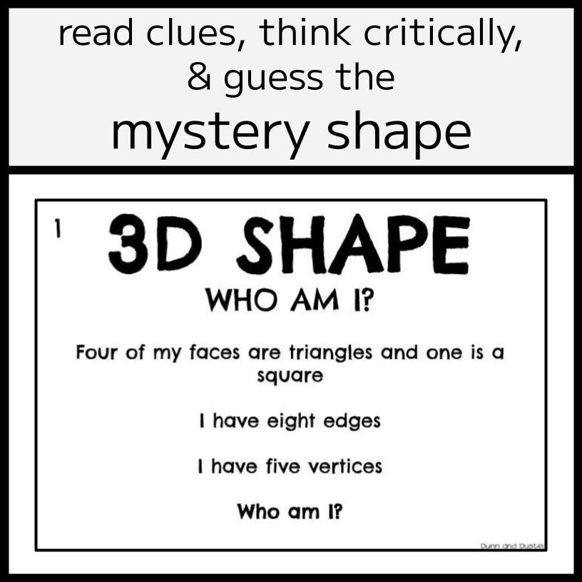 3D Shape Properties 'Who Am I?' Activity