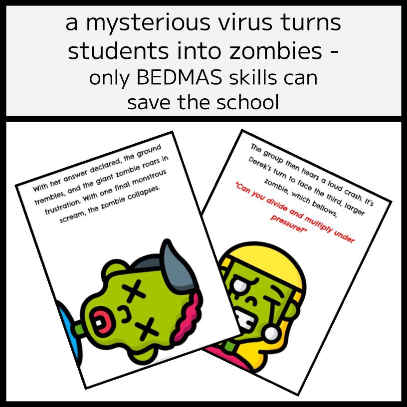 BEDMAS 'Zombie Apocalypse' Story, Posters, & Worksheets